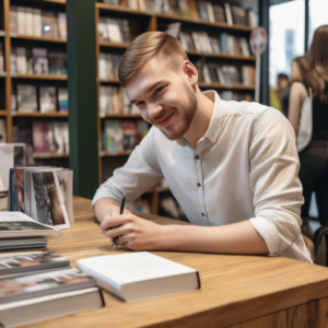 author at a book signing event